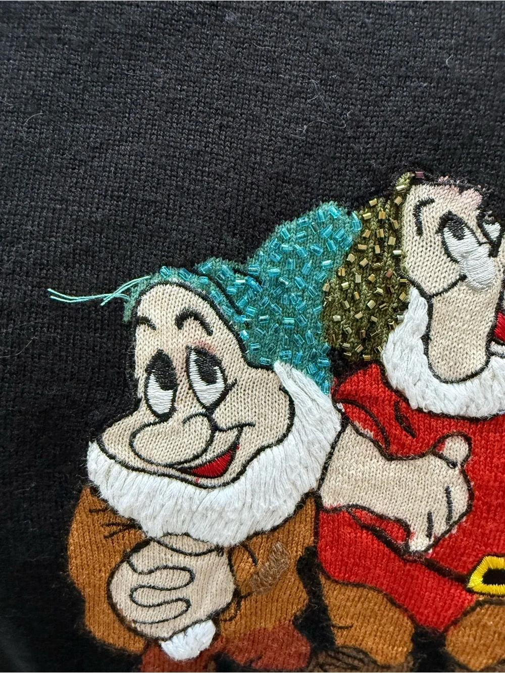 Alice + Olivia Black Sweater with Snow White & Dwarfs Embroidery